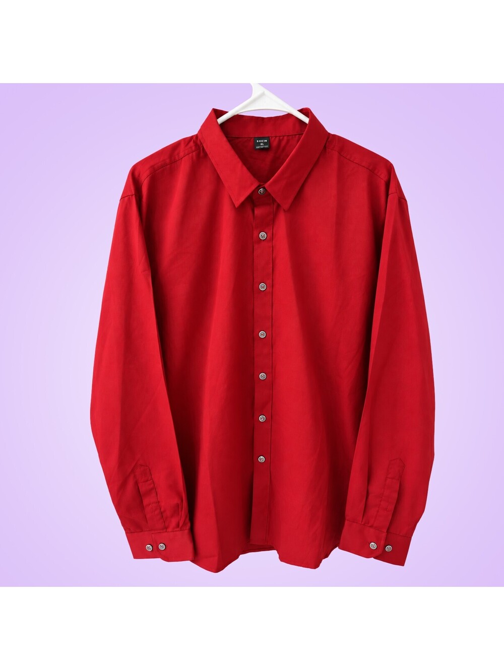 SHEIN Men's XL Red Solid Long Sleeve Button-Down Dress Shirt Polyester